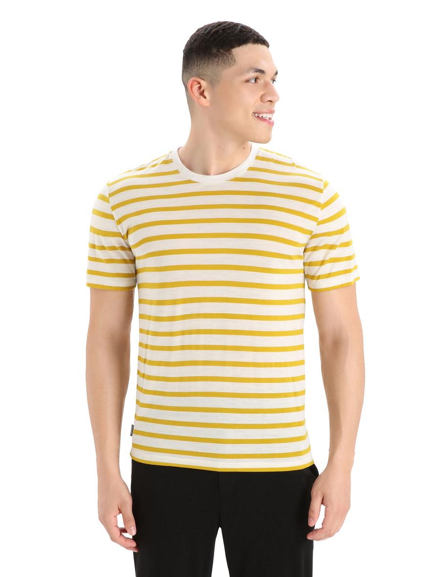 Icebreaker Merino Drayden Lyhyt Sleeve Stripe Miesten T Paidat Kultaiset | FI 1185QMAZ